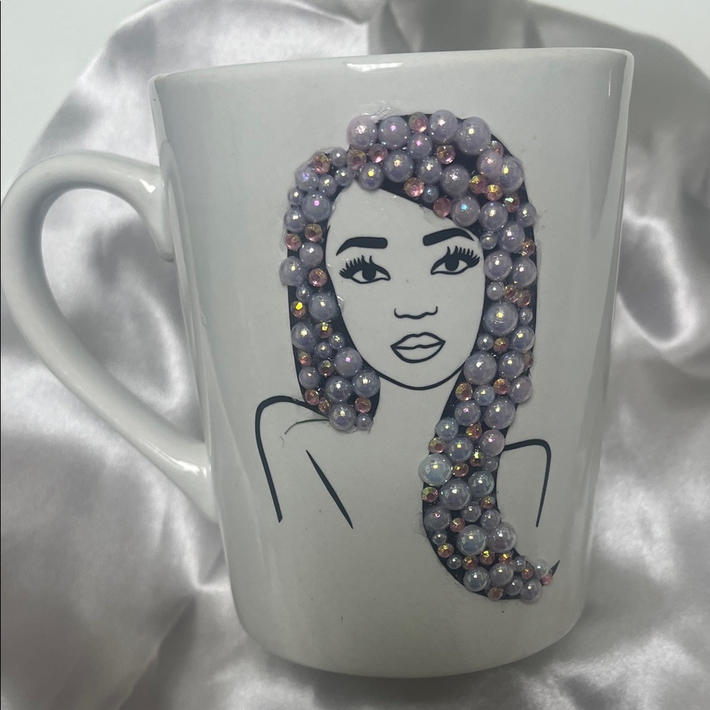 Bling Coffee Mug with Beaded Hair Design